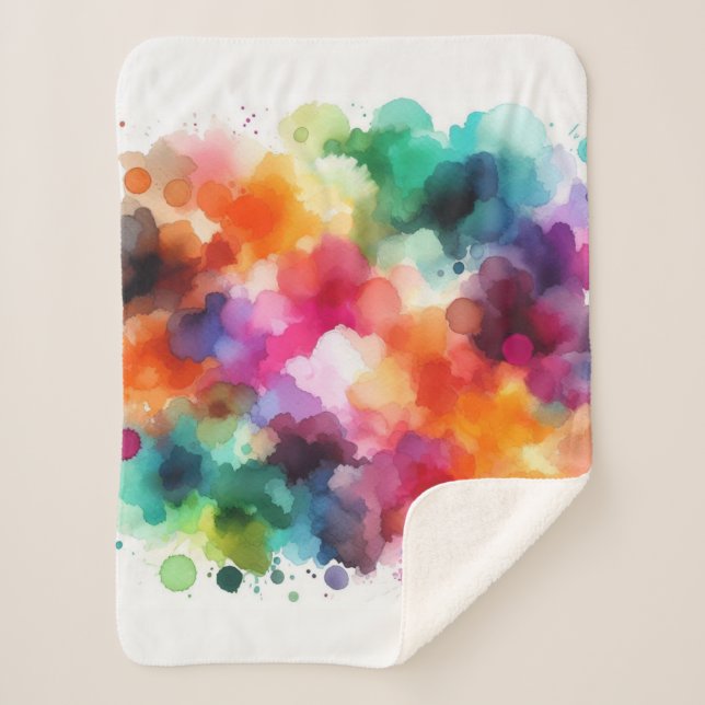 Manta Sherpa Arcoiris: Resumen de explosión de acuarela (Anverso)