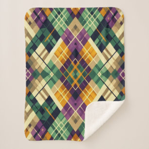 Manta Sherpa Argyle Mardi Gras verde púrpura amarillo