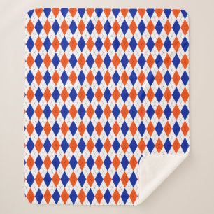 Manta Sherpa Argyle naranja y Diamante Azul