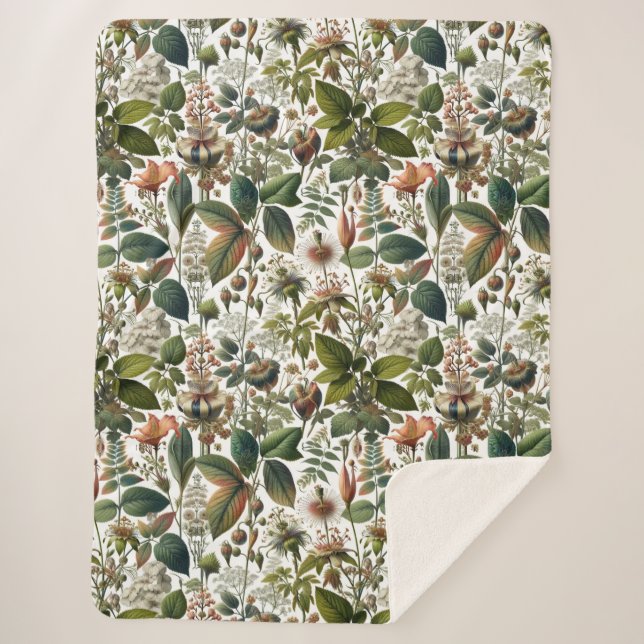 Manta Sherpa Armonía de la Naturaleza: Patrón botánico sin foco (Anverso)