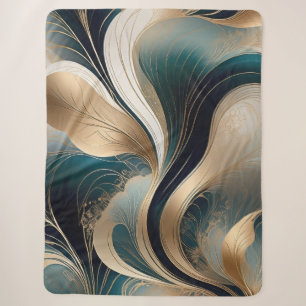 Manta Sherpa Armonía Dorada - Arte abstracto en azul verde y do