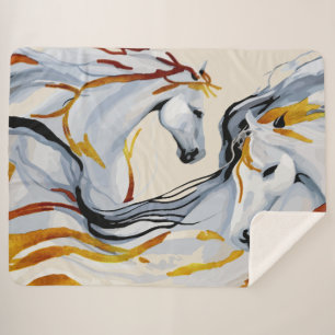 Manta Sherpa Armonía Dorada: Dos caballos en el reino de la fan