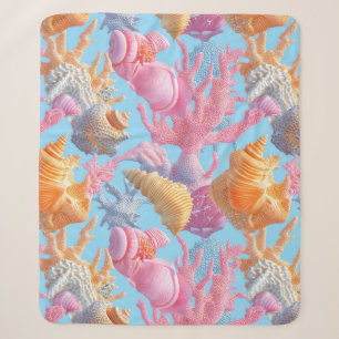 Manta Sherpa Arrecife de Coral Pastel Turquesa Lavanda