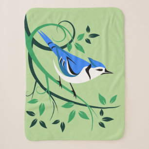 Manta Sherpa Arrendajo azul en rama de árbol