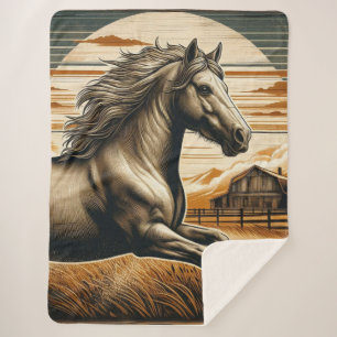 Manta Sherpa Arroz/caballo vintage/occidente