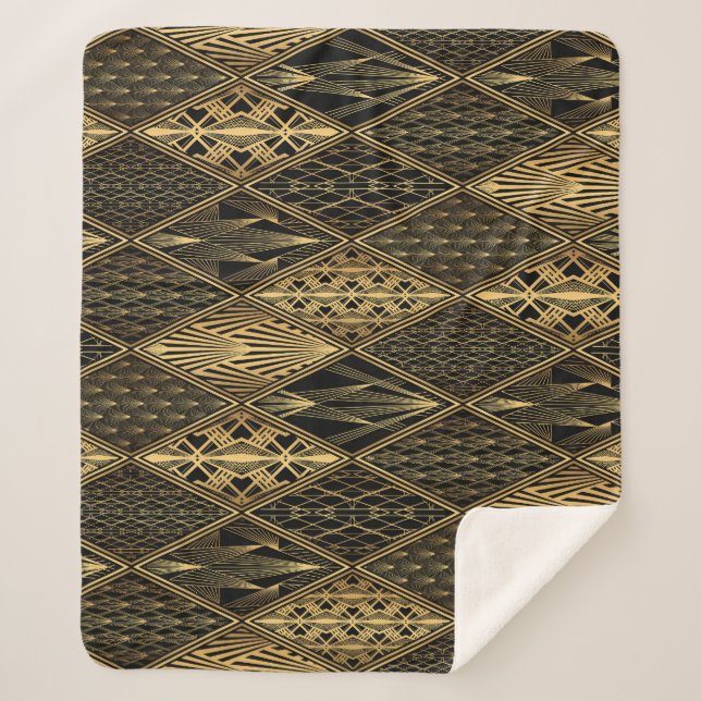 Manta Sherpa Art Deco Black Gold Elegance (Anverso)