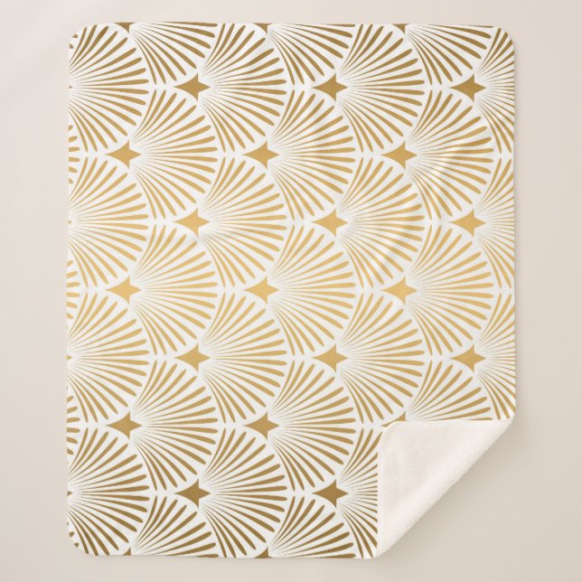 Manta Sherpa Art Deco: Elegancia Oro-Blanco. (Anverso)