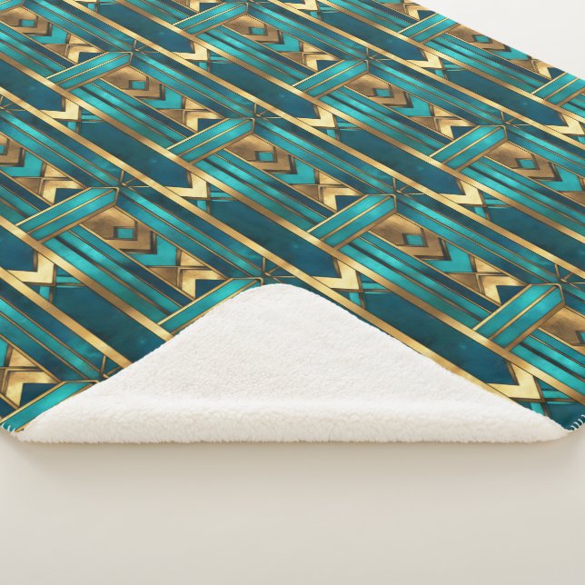Manta Sherpa Art Deco Geometric Arrows, Gold and Turquoise (3/4)