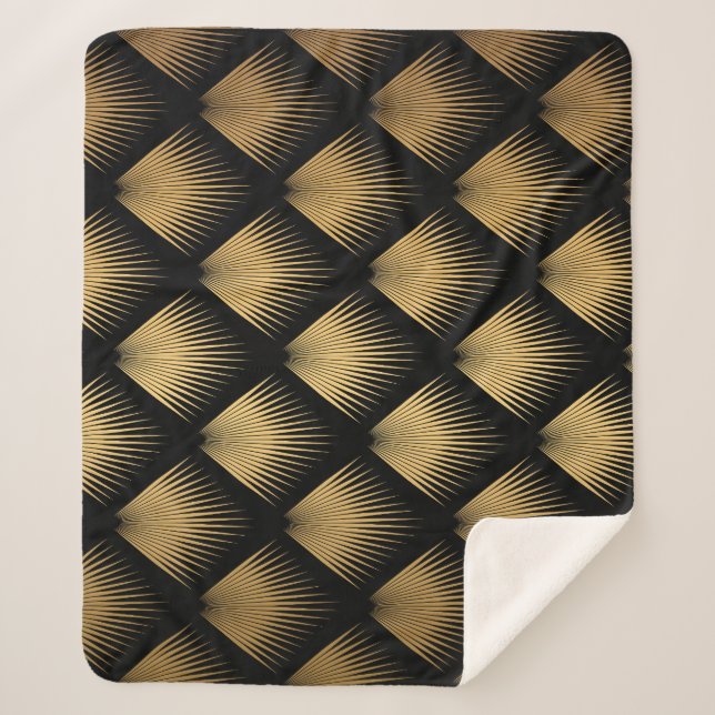 Manta Sherpa Art Deco, patrón oro negro. (Anverso)