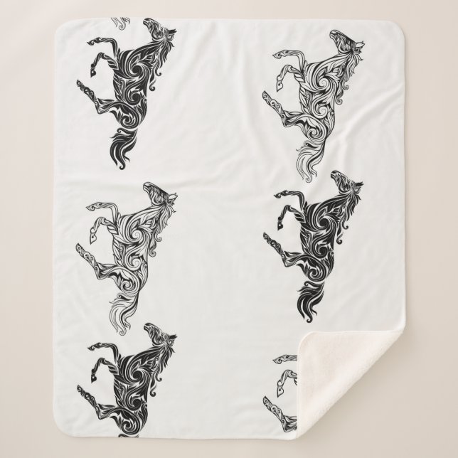 Manta Sherpa Art Gráfico Diseño Moderno Caballo Blanco Negro Lo (Anverso)