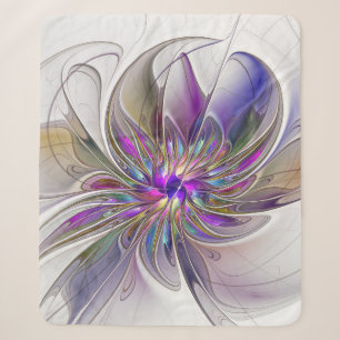 Manta Sherpa Arte abstracto fractal de flores enérgico y colori