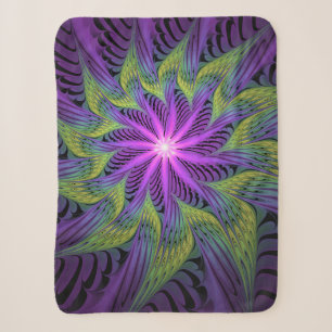Manta Sherpa Arte abstracto fractal moderno de flor verde púrpu