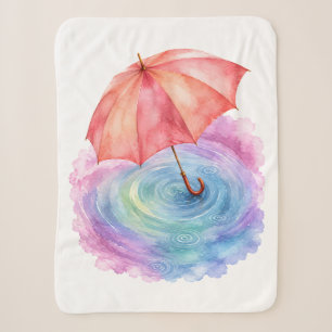 Manta Sherpa Arte Acuarela de Paraguas Pastel con Ondulaciones