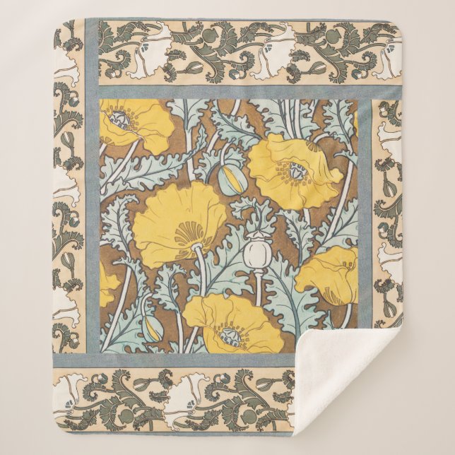 Manta Sherpa arte de amapola flor amarillo ilustracion (Anverso)