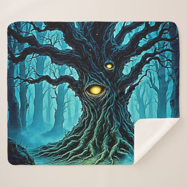 Manta Sherpa Arte de árbol ocular de bosque místico (Anverso (horizontal))