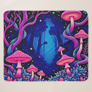 Manta Sherpa Arte de Bosque de Hongos Rosa Neon