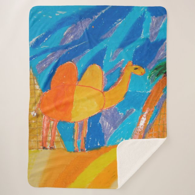 Manta Sherpa Arte de camello por dibujo infantil (Anverso)