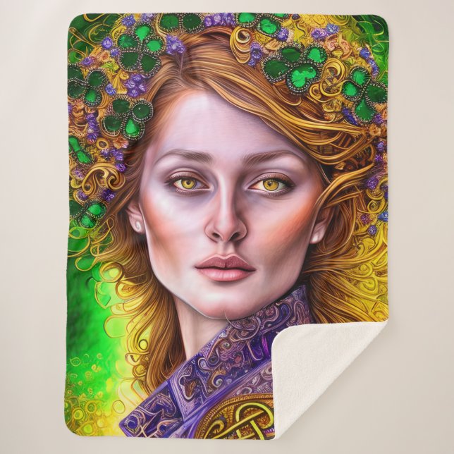 Manta Sherpa Arte de Green and Gold Woman St. Patrick's Day (Anverso)