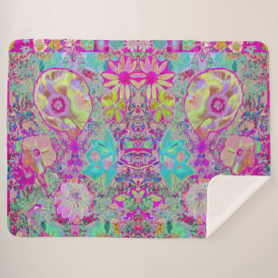 Manta Sherpa Arte de jardín magenta y aqua abstracto psicodélic