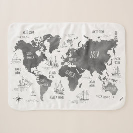 Manta Sherpa Arte de Mapa Mundial Náutico Blanco Negro