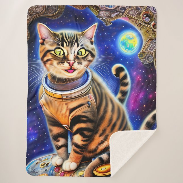 Manta Sherpa Arte de memes del mundo espacial de un gato callej (Anverso)