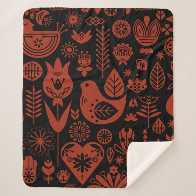 Manta Sherpa Arte de patrones folclóricos nórdicos escandinavos (Anverso)