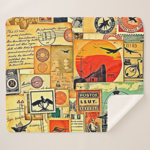 Manta Sherpa Arte de postales para viajes de vintage