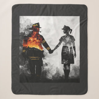 Manta Sherpa Arte de silueta de pareja de bombero y enfermera