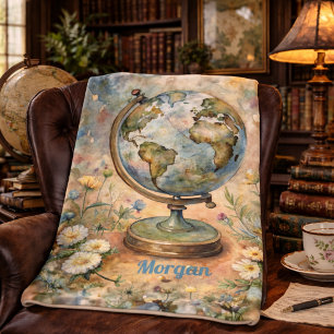 Manta Sherpa Arte de Viajes del Mundo Vintage Personalizado