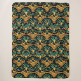 Manta Sherpa Arte Deco Teal y Dorado