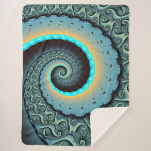 Manta Sherpa Arte en espiral fractal abstracto azul turquesa na