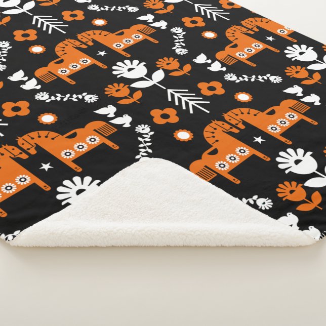 Manta Sherpa Arte folclórico escandinavo de caballos (3/4)