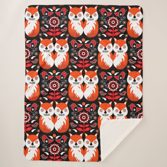 Manta Sherpa Arte folclórico escandinavo de Fox (Anverso)