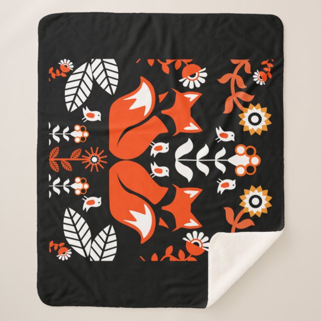 Manta Sherpa Arte folclórico nórdico de Fox (Anverso)