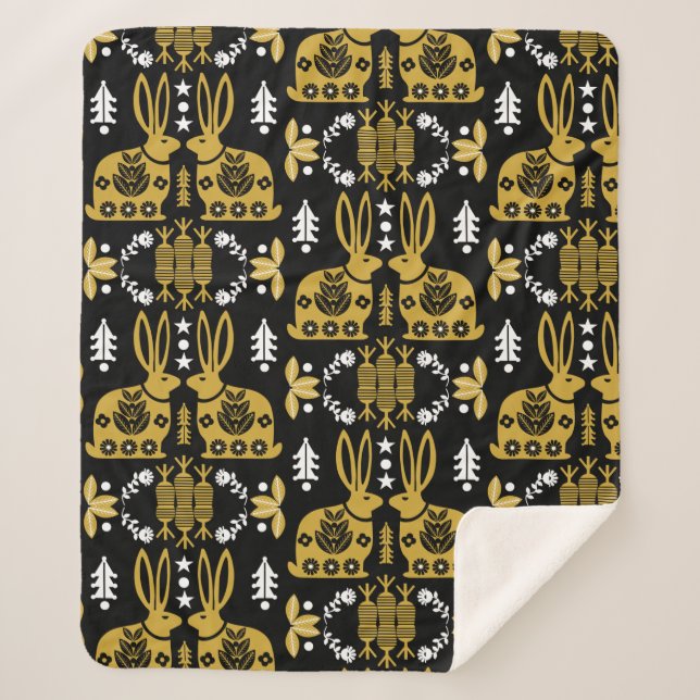 Manta Sherpa Arte folclórico nórdico escandinavo conejo (Anverso)