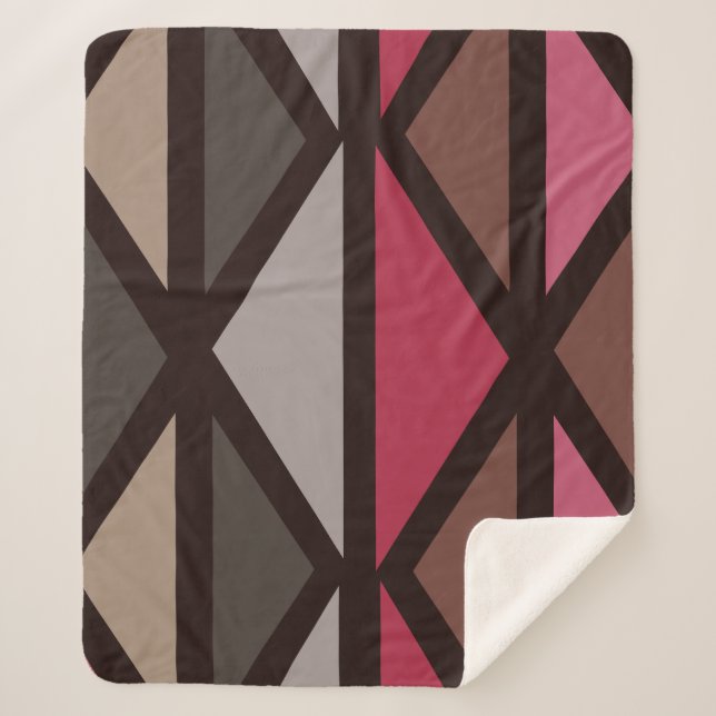 Manta Sherpa Arte Geométrico Retro Triángulos Marrón Rojo Negro (Anverso)