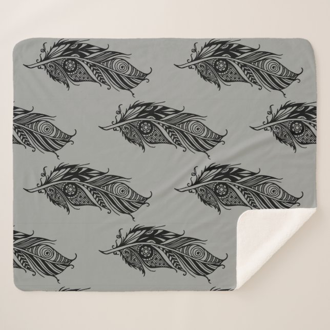 Manta Sherpa Arte Gráfico Moderno Feather Tribal Art (Anverso (horizontal))