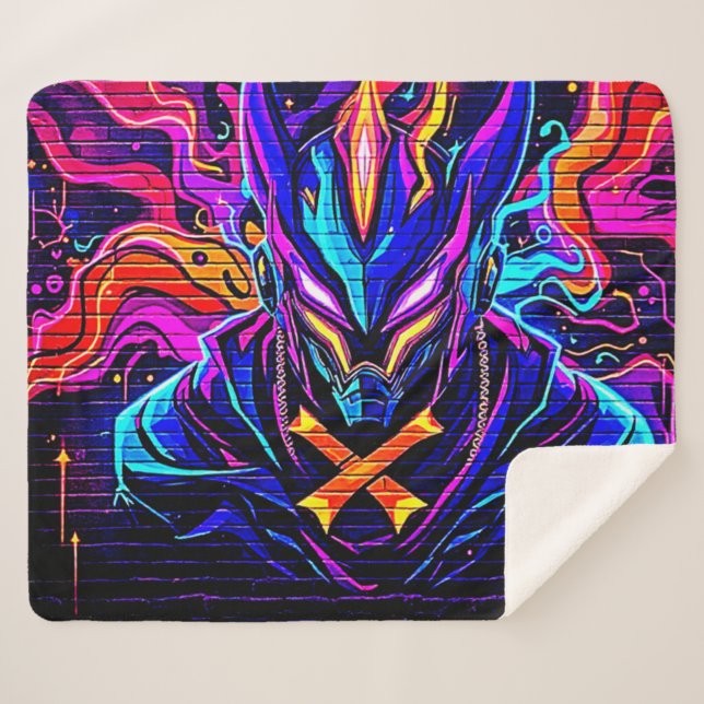 Manta Sherpa Arte Neon Cyber Guardian (Anverso (horizontal))