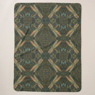 Manta Sherpa Arte nuevo vintage libélula verde dorada