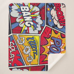 Manta Sherpa Arte pop retro, patrón de gritos de historietas.
