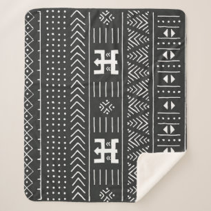 Manta Sherpa Arte tribal africano: blanco y negro geométrico