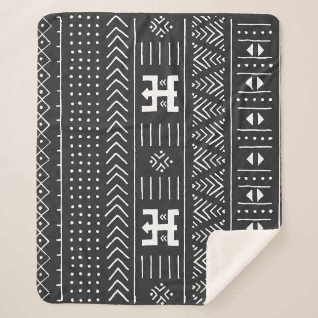 Manta Sherpa Arte tribal africano: blanco y negro geométrico (Anverso)