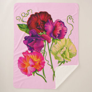 Manta Sherpa arveja dulce en morado y rosa