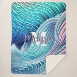 Manta Sherpa Aspecto de las olas de verano pastel Monograma