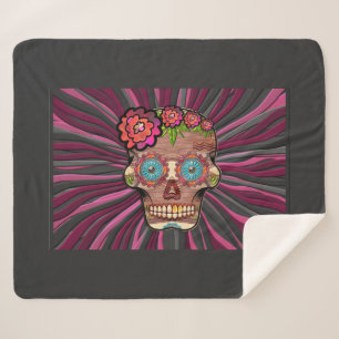 Manta Sherpa Aspecto de madera tallada Sugar Skull con Floral C