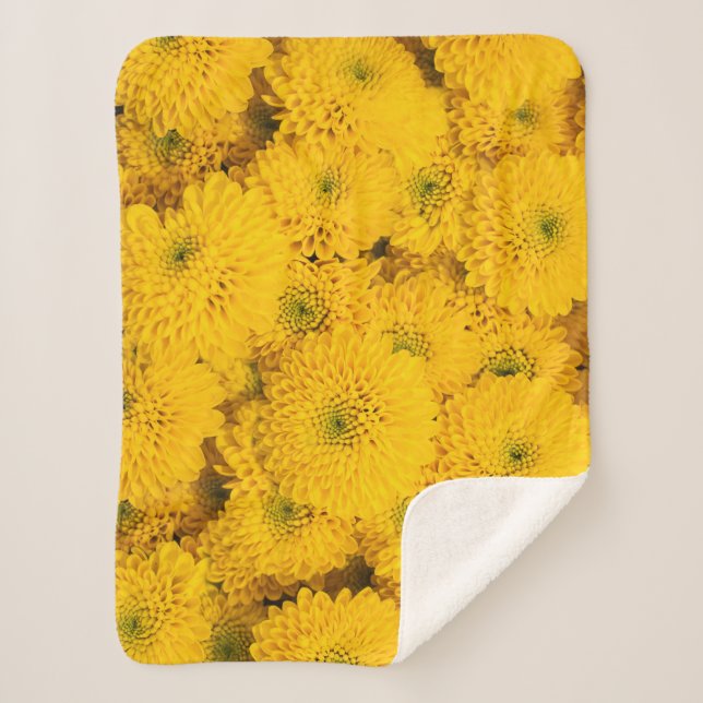 Manta Sherpa Astras de jardín amarillo mamá crisantemo flor (Anverso)