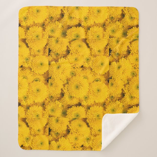 Manta Sherpa Astras de jardín amarillo mamá crisantemo flor (Anverso)