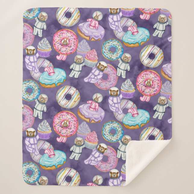 Manta Sherpa Astronauta espacial y amigos del bosque con dulces (Anverso)