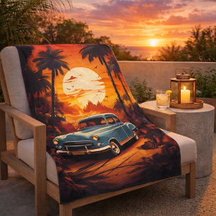 Manta Sherpa Atardecer de coches de época: regalo para los aman