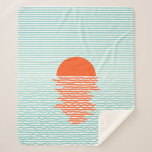 Manta Sherpa Atardecer en el océano - fondo a rayas. ilustracio